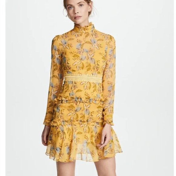 Nicholas Women's Floral Print Long Sleeve Mini Dress Size 2 Yellow - Picture 1 of 14